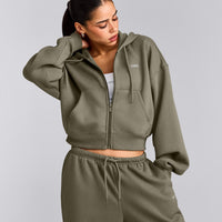 Foundations All Season Cropped Zip Through Hoodie | Alpine Green