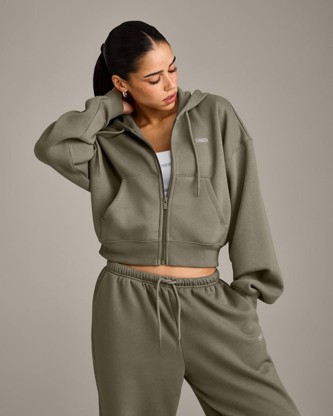 Foundations All Season Cropped Zip Through Hoodie | Alpine Green