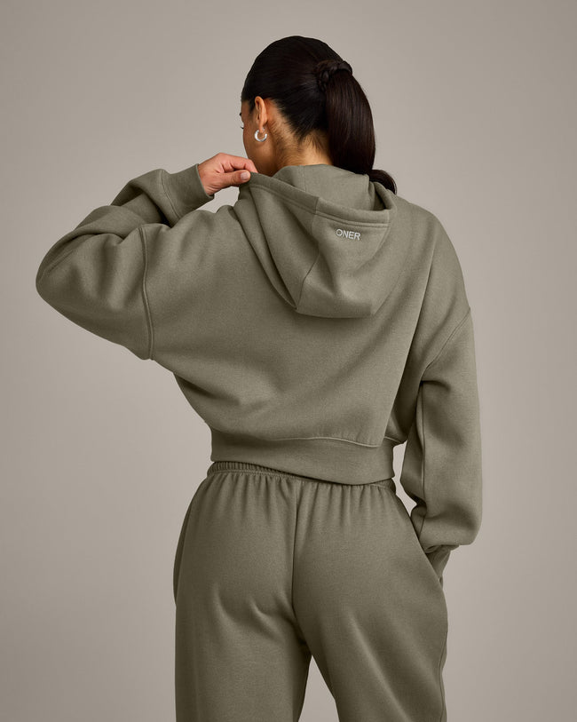 Foundations All Season Cropped Zip Through Hoodie | Alpine Green
