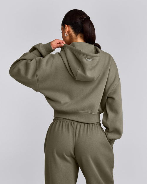 Foundations All Season Cropped Zip Through Hoodie | Alpine Green