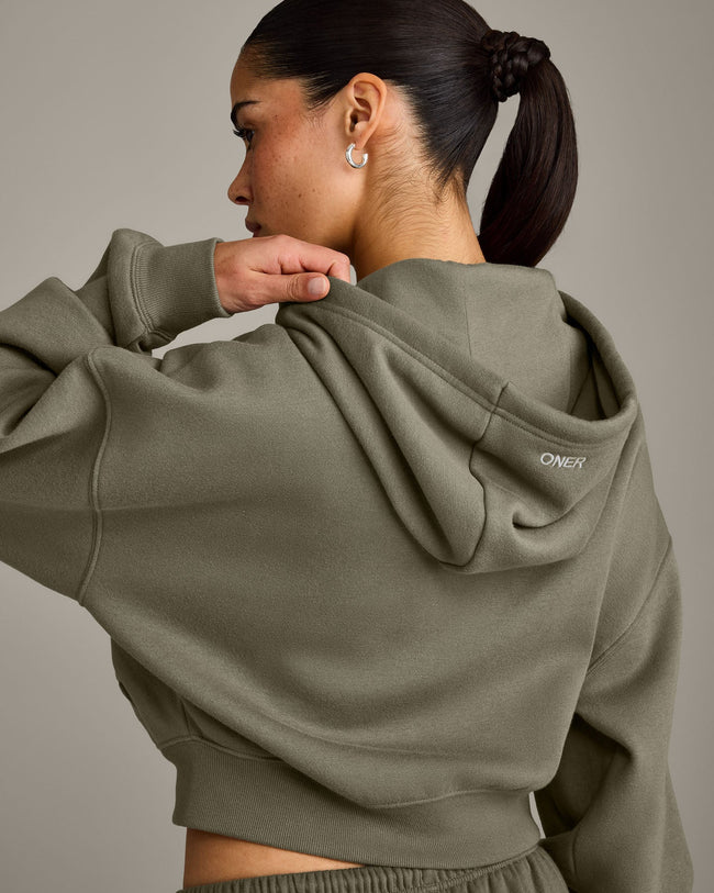 Foundations All Season Cropped Zip Through Hoodie | Alpine Green