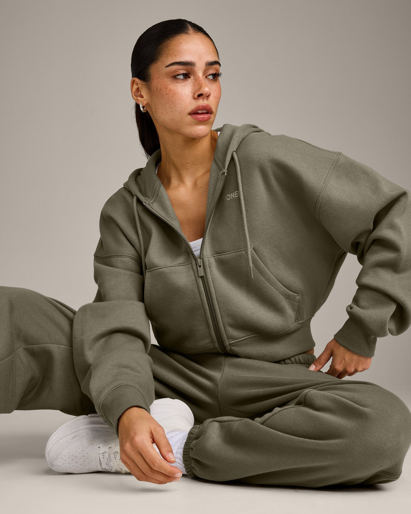 Foundations All Season Cropped Zip Through Hoodie | Alpine Green