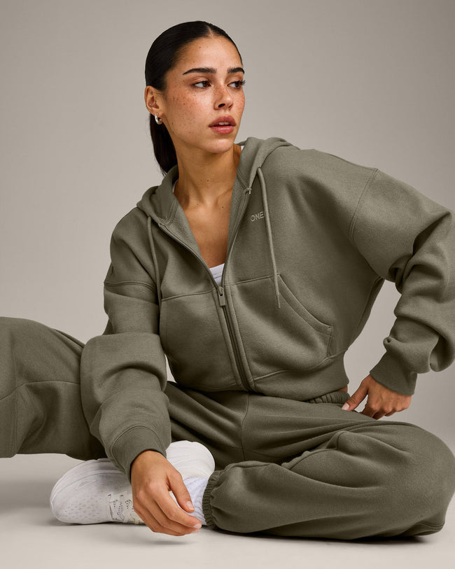 Foundations All Season Cropped Zip Through Hoodie | Alpine Green