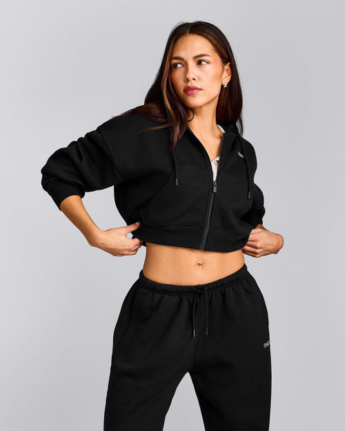 Foundations All Season Cropped Zip Through Hoodie | Black