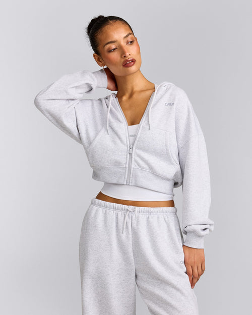 Foundations All Season Cropped Zip Through Hoodie | Grey Marl