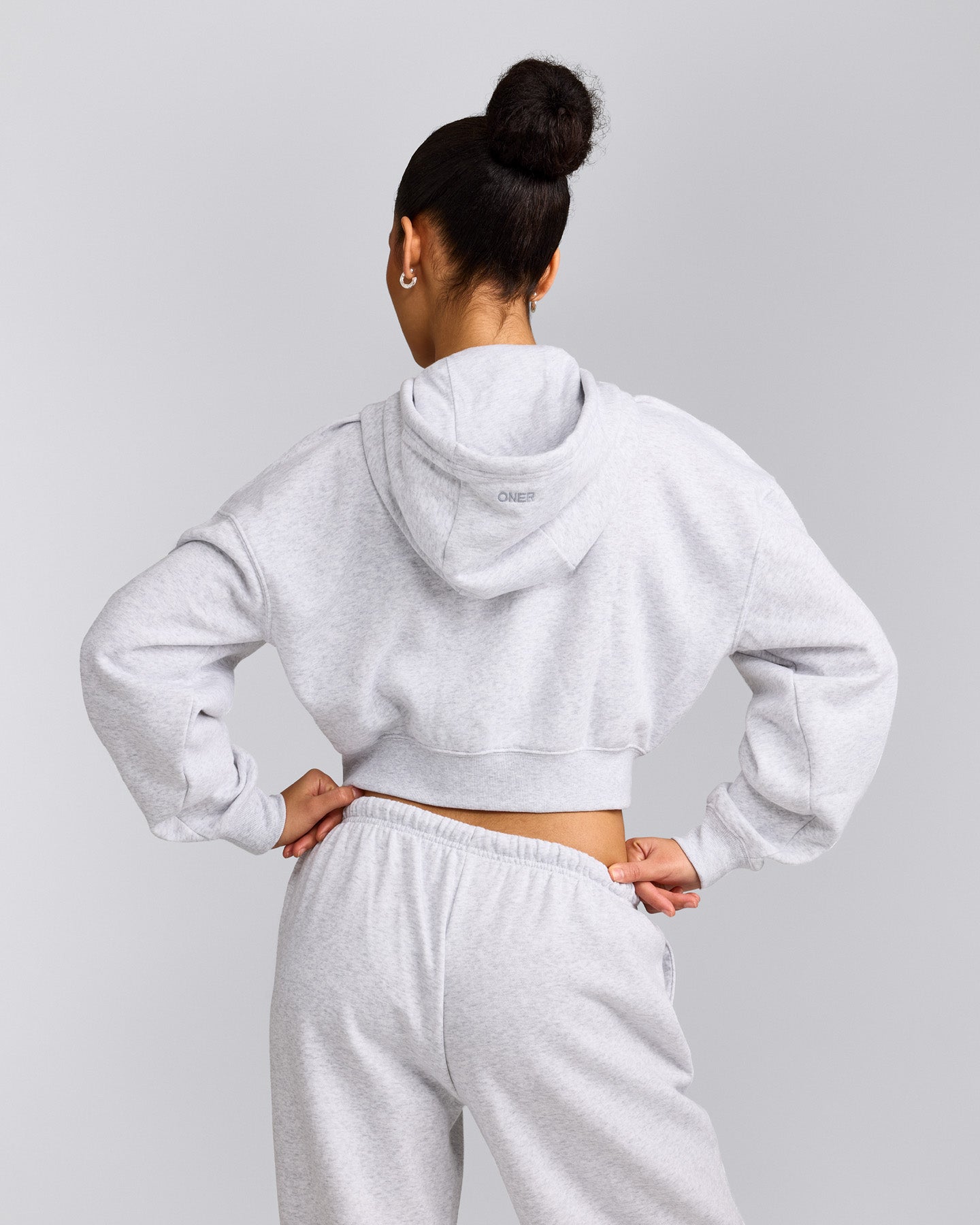 Foundations All Season Cropped Zip Through Hoodie | Grey Marl