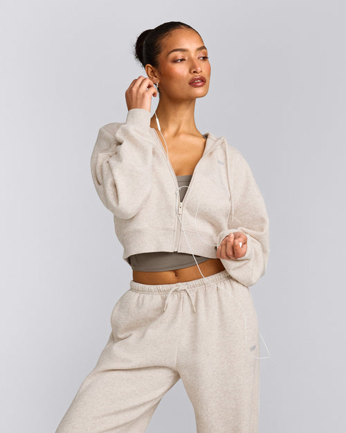 Foundations All Season Cropped Zip Through Hoodie | Oat Marl