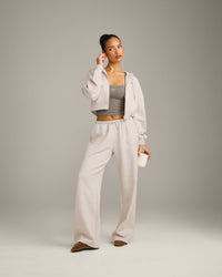 Foundations All Season Cropped Zip Through Hoodie | Oat Marl