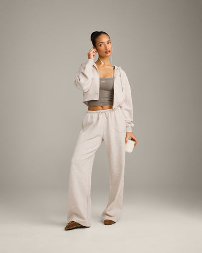 Foundations All Season Cropped Zip Through Hoodie | Oat Marl
