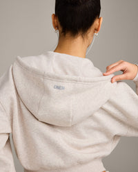 Foundations All Season Cropped Zip Through Hoodie | Oat Marl