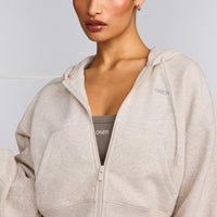 Foundations All Season Cropped Zip Up Hoodie | Oat Marl