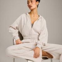 Foundations All Season Cropped Zip Through Hoodie | Oat Marl