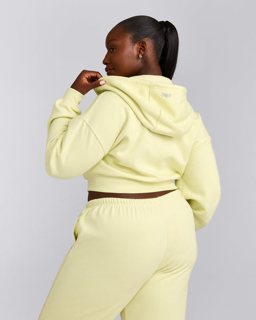 Foundations All Season Cropped Zip Through Hoodie | Pastel Yellow