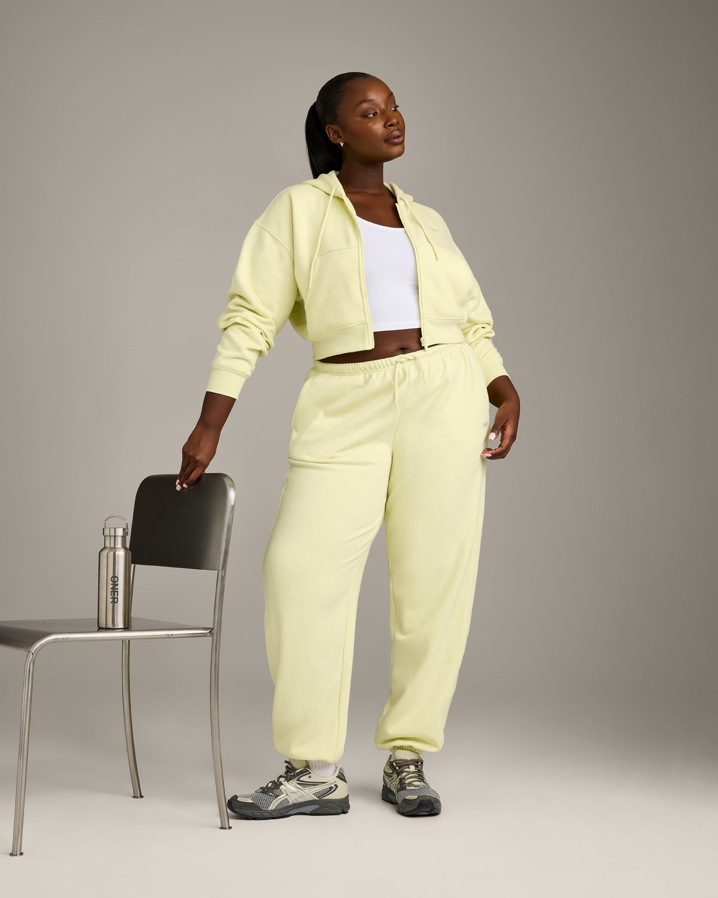 Foundations All Season Cropped Zip Through Hoodie | Pastel Yellow
