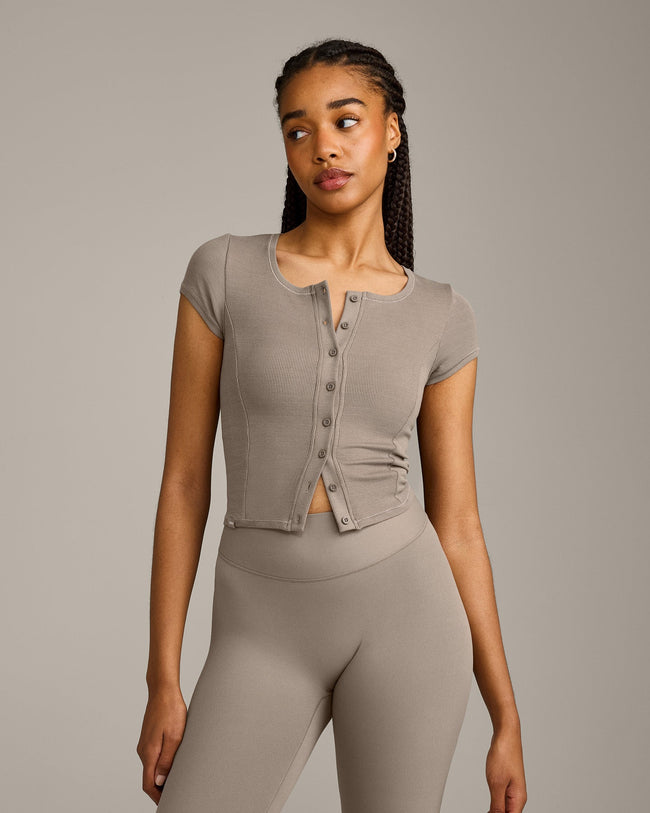 Mellow™ Rib Mid Short Sleeve Cardigan | Warm Minky