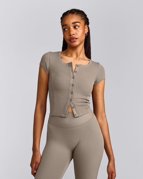 Mellow™ Rib Mid Short Sleeve Cardigan | Warm Minky