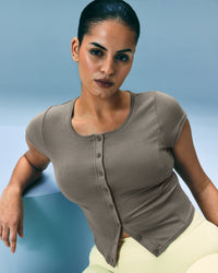 Mellow™ Rib Mid Short Sleeve Cardigan | Warm Minky