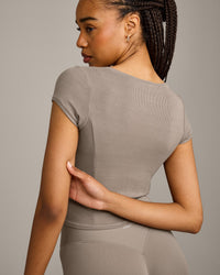 Mellow™ Rib Mid Short Sleeve Cardigan | Warm Minky