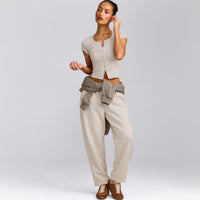 Mellow™ Rib Mid Short Sleeve Cardigan | Oat Marl