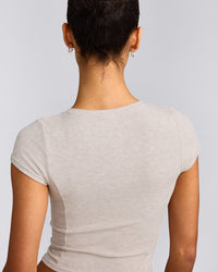 Mellow™ Rib Mid Short Sleeve Cardigan | Oat Marl