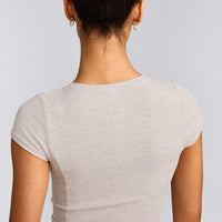 Mellow™ Rib Mid Short Sleeve Cardigan | Oat Marl