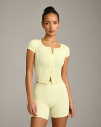 Mellow™ Rib Mid Short Sleeve Cardigan | Pastel Yellow