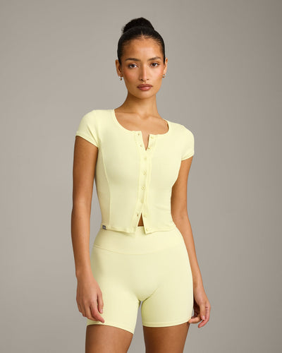 Mellow™ Rib Mid Short Sleeve Cardigan | Pastel Yellow