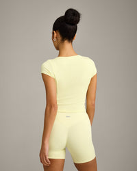 Mellow™ Rib Mid Short Sleeve Cardigan | Pastel Yellow