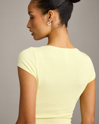 Mellow™ Rib Mid Short Sleeve Cardigan | Pastel Yellow