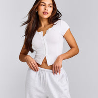 Mellow™ Rib Mid Short Sleeve Cardigan | White