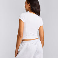 Mellow™ Rib Mid Short Sleeve Cardigan | White