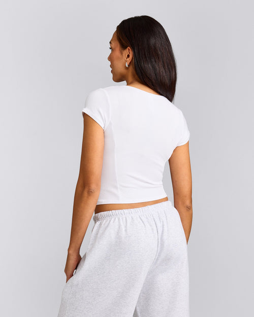 Mellow™ Rib Mid Short Sleeve Cardigan | White