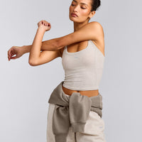 Mellow™ Rib Racer Back Mid Vest with Built in Bra Shelf | Oat Marl
