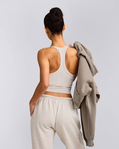 Mellow™ Rib Racer Back Mid Vest with Built in Bra Shelf | Oat Marl