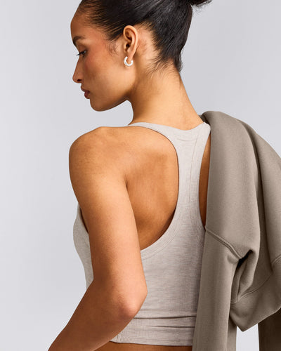 Mellow™ Rib Racer Back Mid Vest with Built in Bra Shelf | Oat Marl