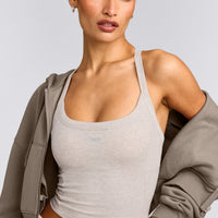 Mellow™ Rib Racer Back Mid Vest with Built in Bra Shelf | Oat Marl