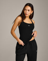 Mellow™ Rib Racer Back Vest with Built in Bra Shelf | Black