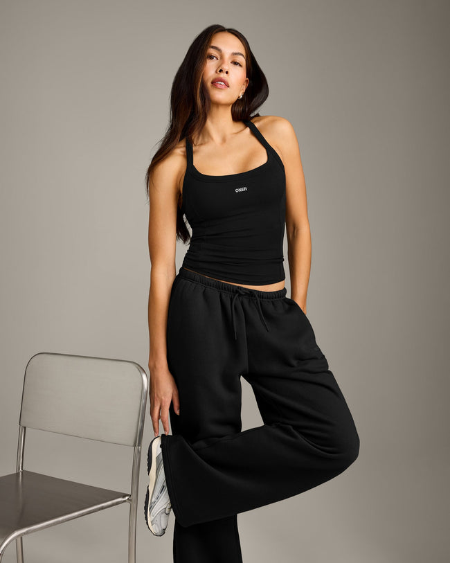 Mellow™ Rib Racer Back Vest with Built in Bra Shelf | Black