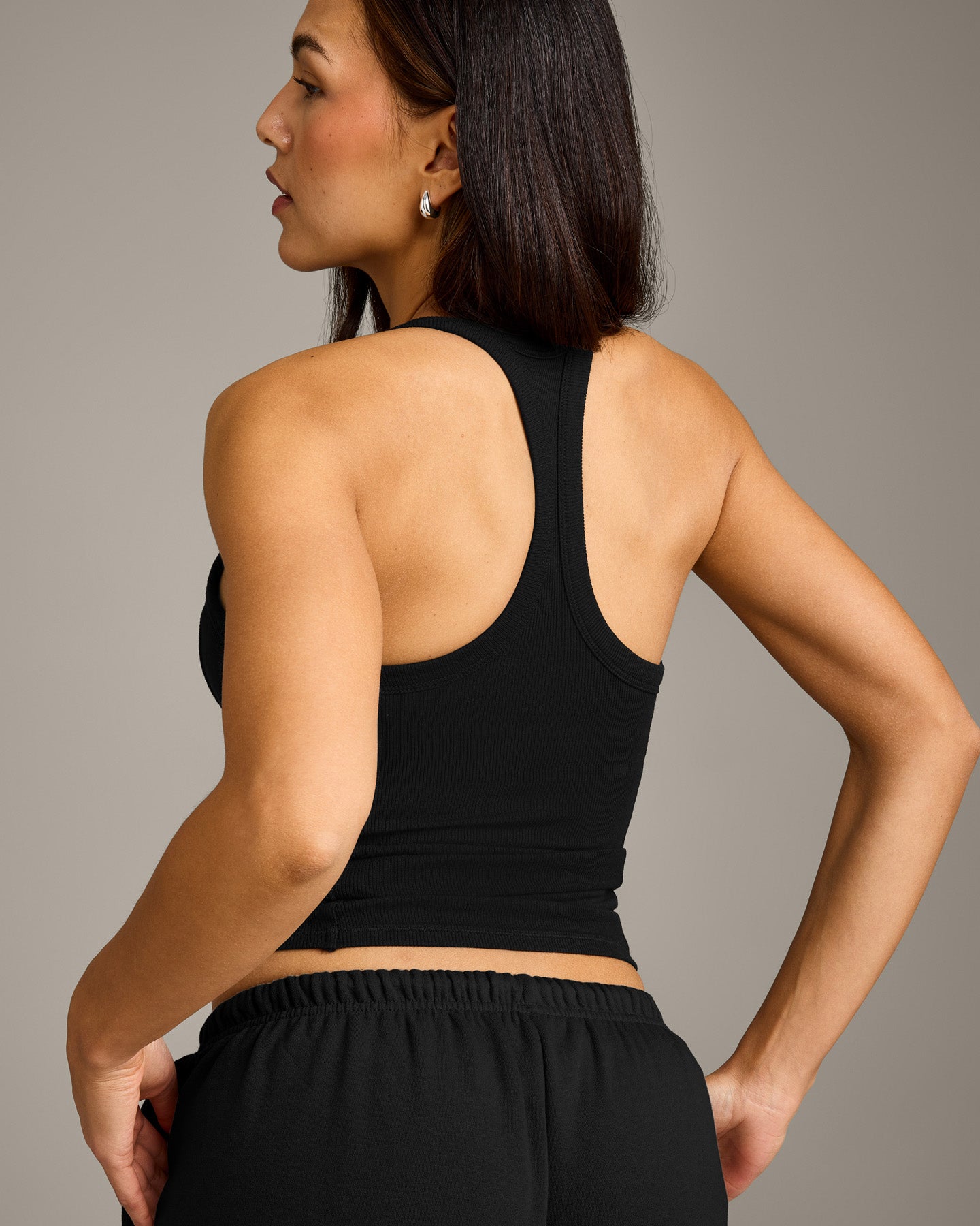 Mellow™ Rib Racer Back Vest with Built in Bra Shelf | Black