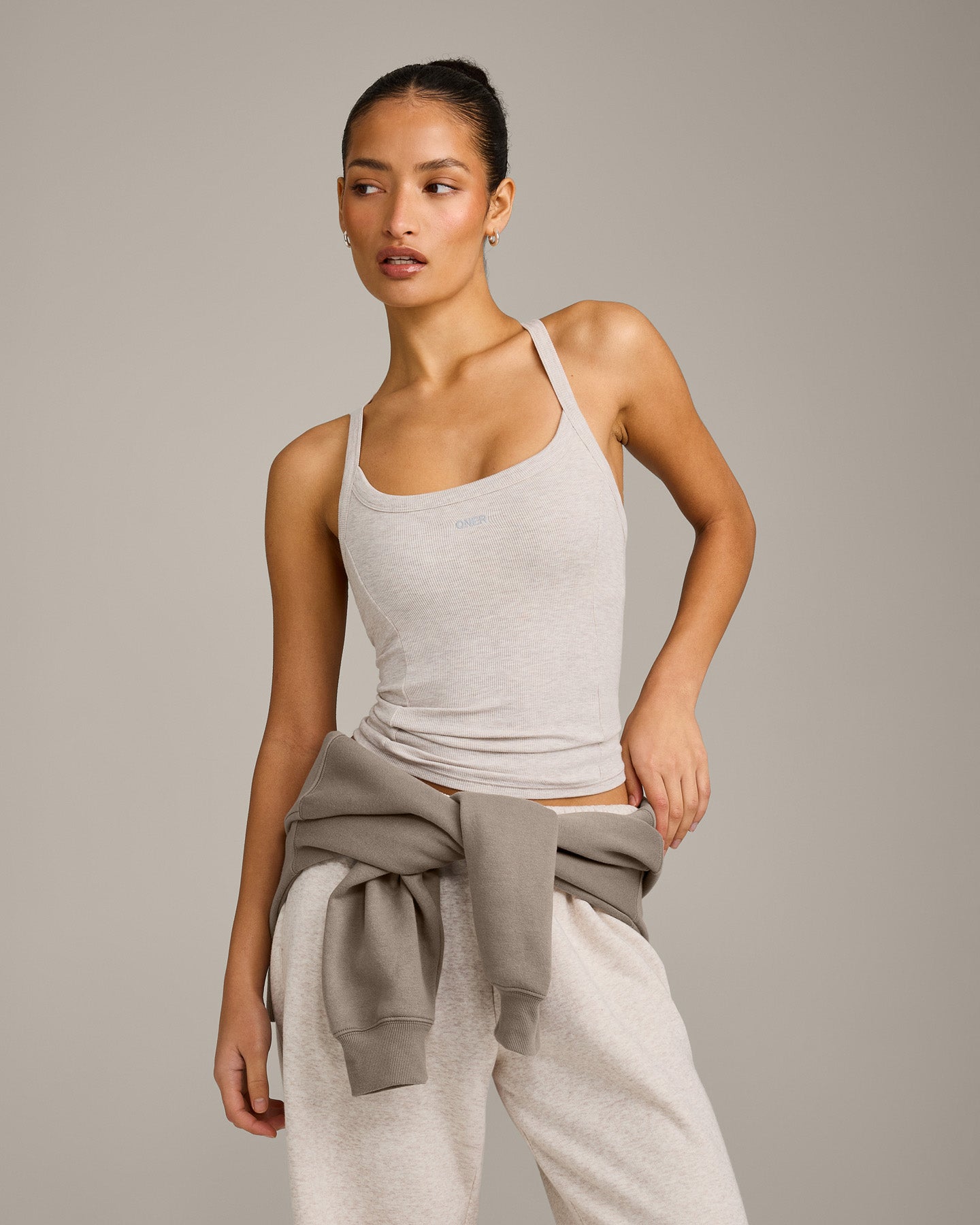 Mellow™ Rib Racer Back Vest with Built in Bra Shelf | Oat Marl
