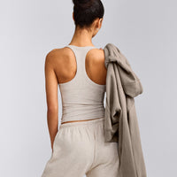 Mellow™ Rib Racer Back Tank Top with Built in Bra Shelf | Oat Marl