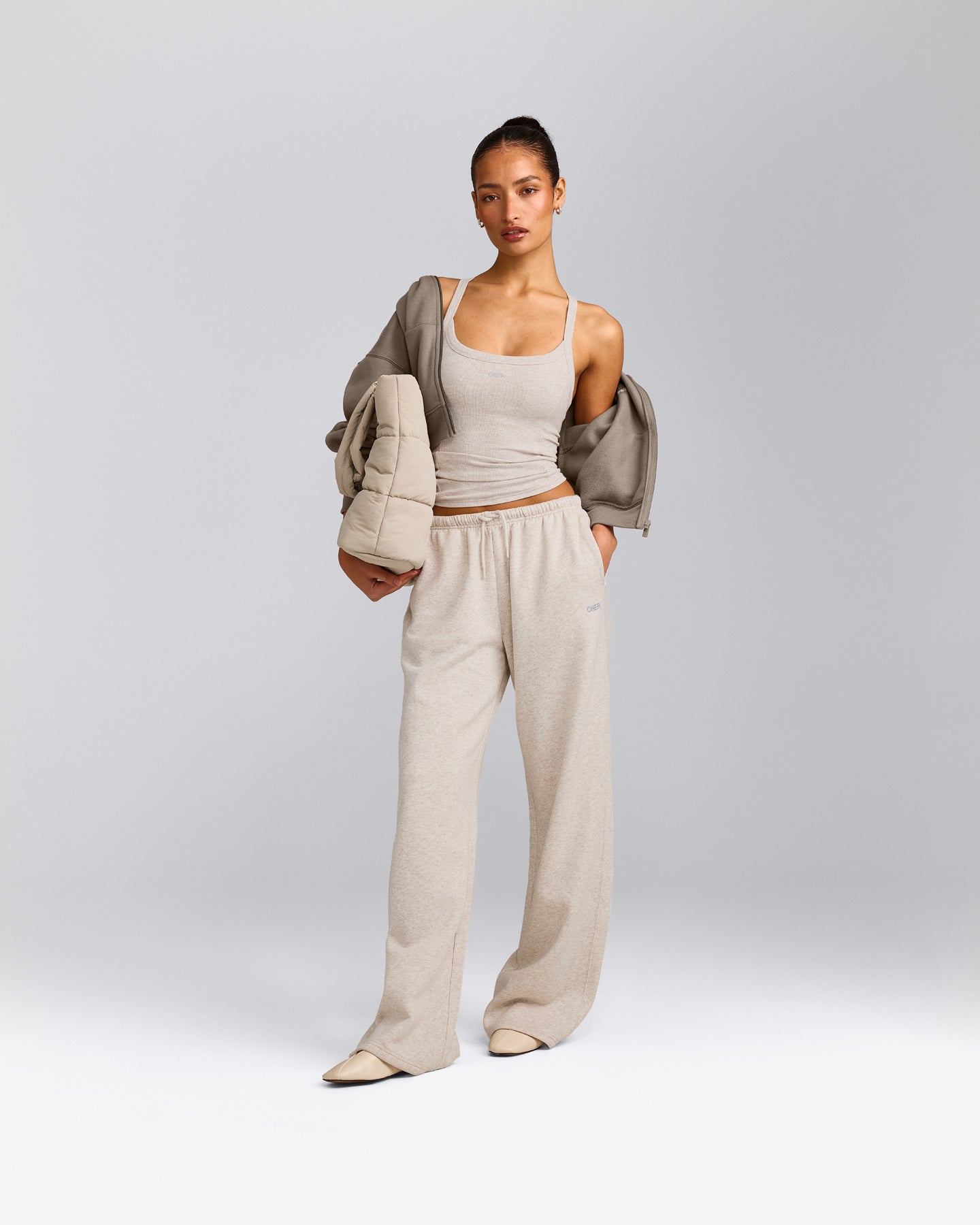 Mellow™ Rib Racer Back Tank Top with Built in Bra Shelf | Oat Marl
