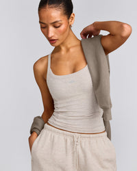Mellow™ Rib Racer Back Tank Top with Built in Bra Shelf | Oat Marl