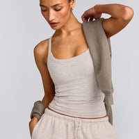 Mellow™ Rib Racer Back Tank Top with Built in Bra Shelf | Oat Marl