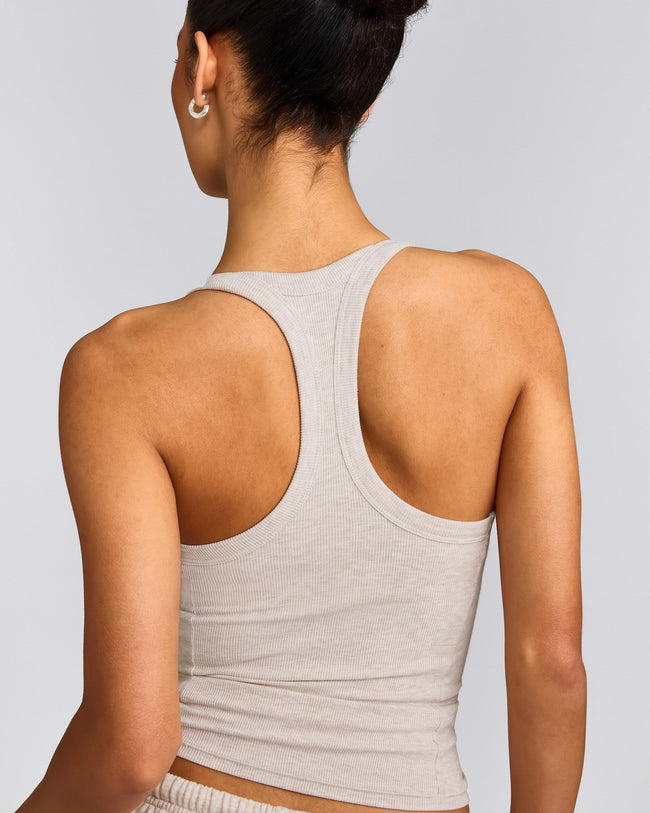 Mellow™ Rib Racer Back Tank Top with Built in Bra Shelf | Oat Marl