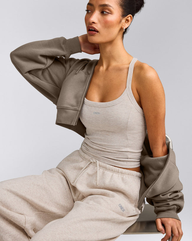 Mellow™ Rib Racer Back Tank Top with Built in Bra Shelf | Oat Marl