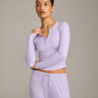 Oner At Home Night Button Down Long Sleeve Top | Light Lavender Purple