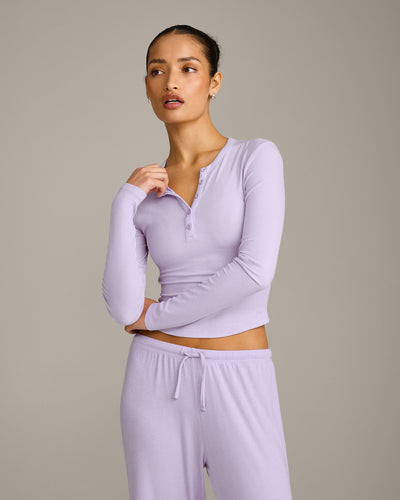 Oner At Home Night Button Down Long Sleeve Top | Light Lavender Purple