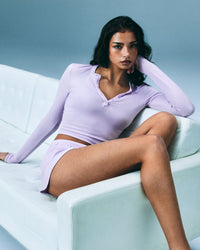 Oner At Home Night Button Down Long Sleeve Top | Light Lavender Purple