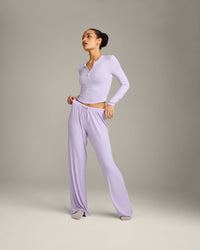 Oner At Home Night Button Down Long Sleeve Top | Light Lavender Purple